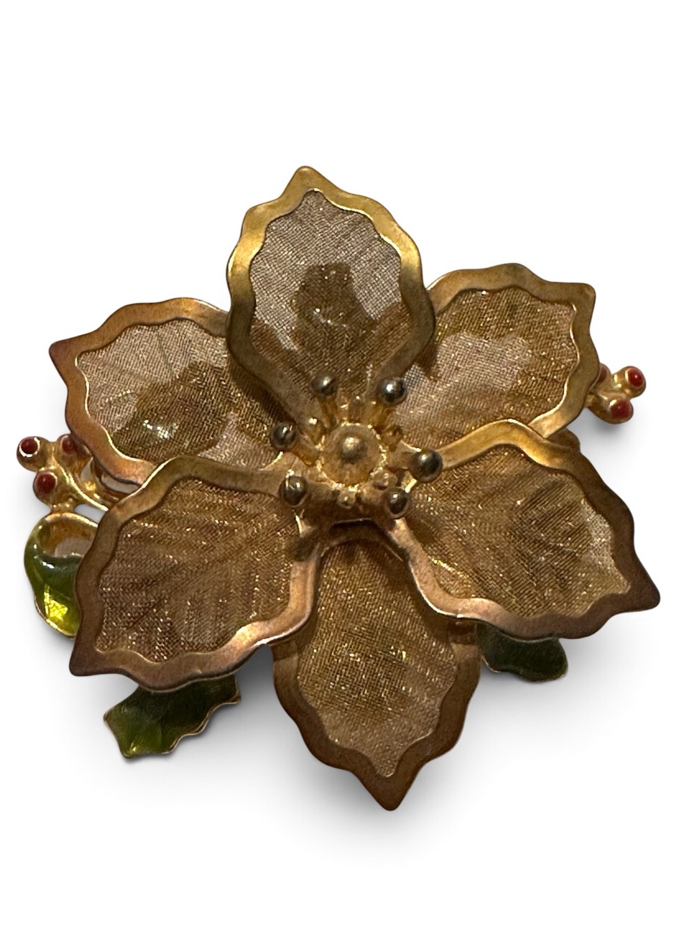 Vintage Kenneth Cole Gold Mesh Poinsettia Brooch